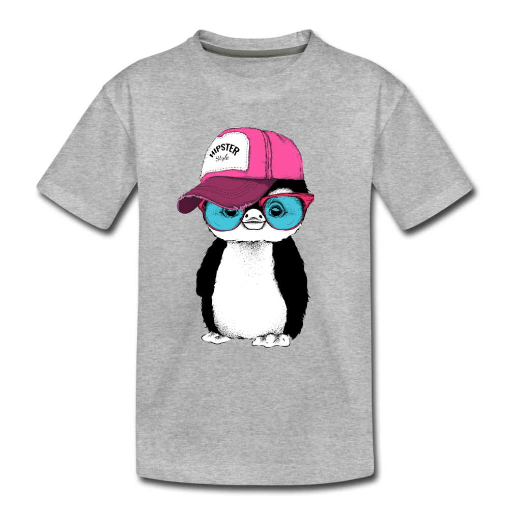 Hipster Penguin Kids T-Shirt - heather gray