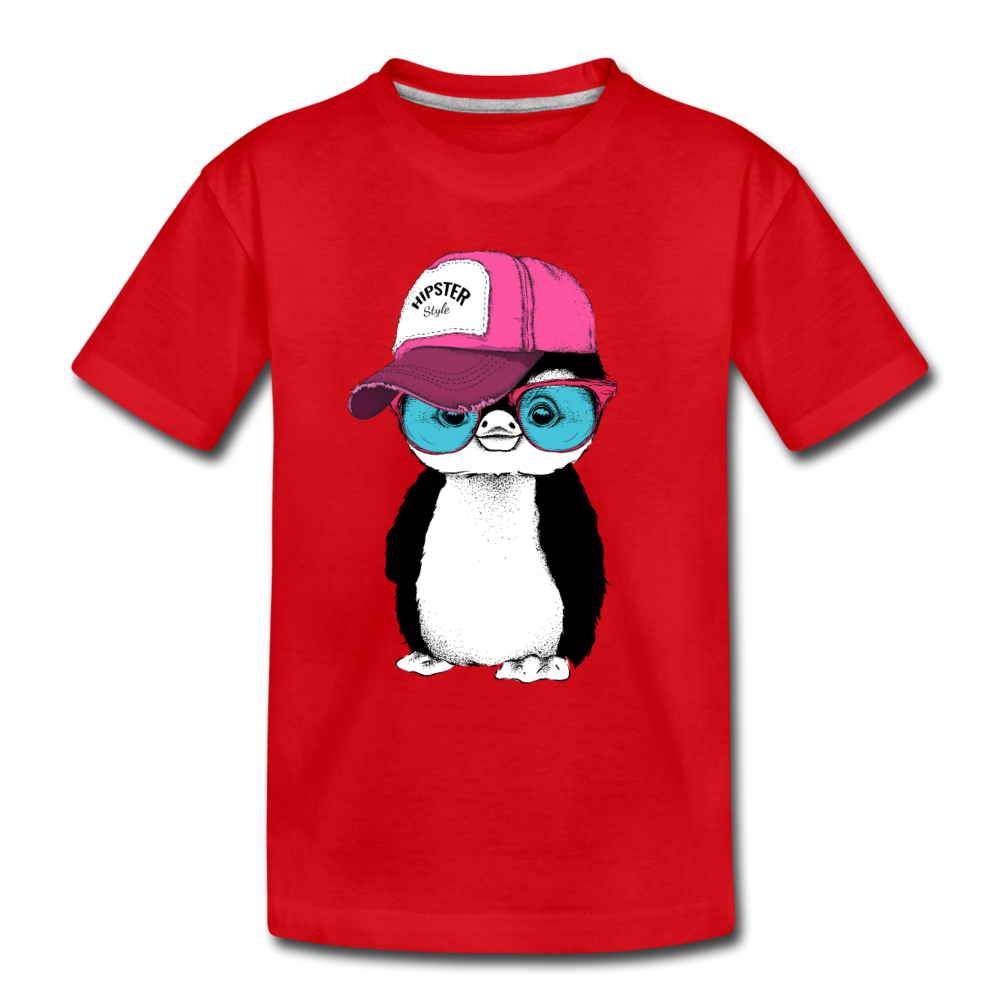 Hipster Penguin Kids T-Shirt - red