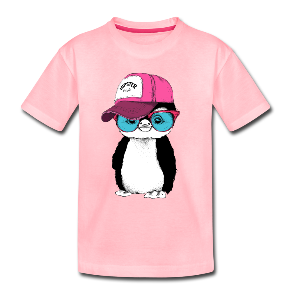 Hipster Penguin Kids T-Shirt - pink