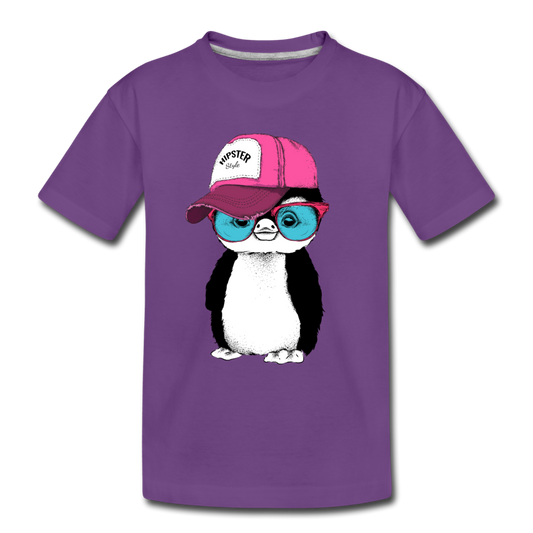 Hipster Penguin Kids T-Shirt - purple