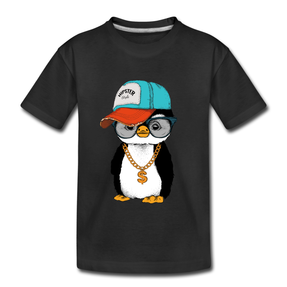 Hipster Penguin Kids T-Shirt - black