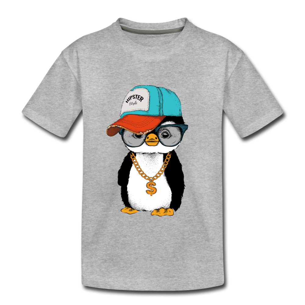 Hipster Penguin Kids T-Shirt - heather gray