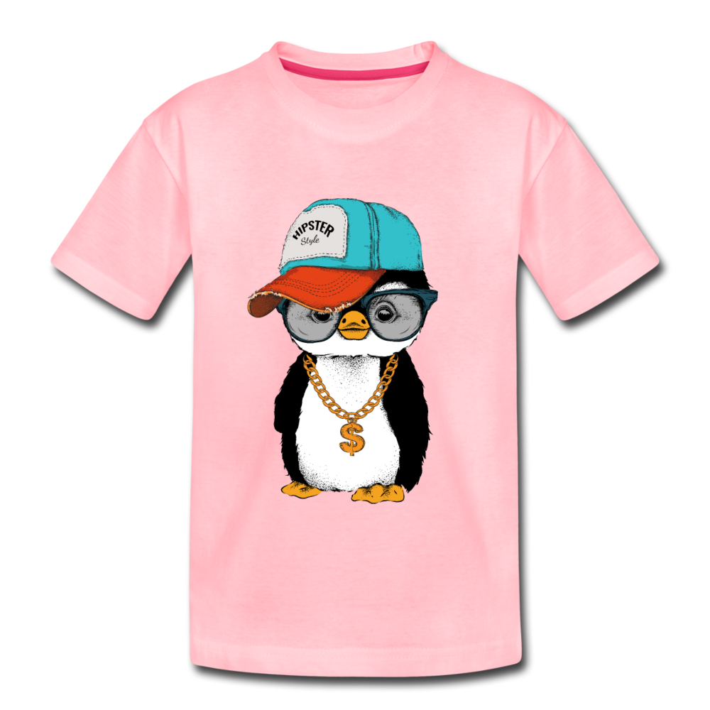 Hipster Penguin Kids T-Shirt - pink