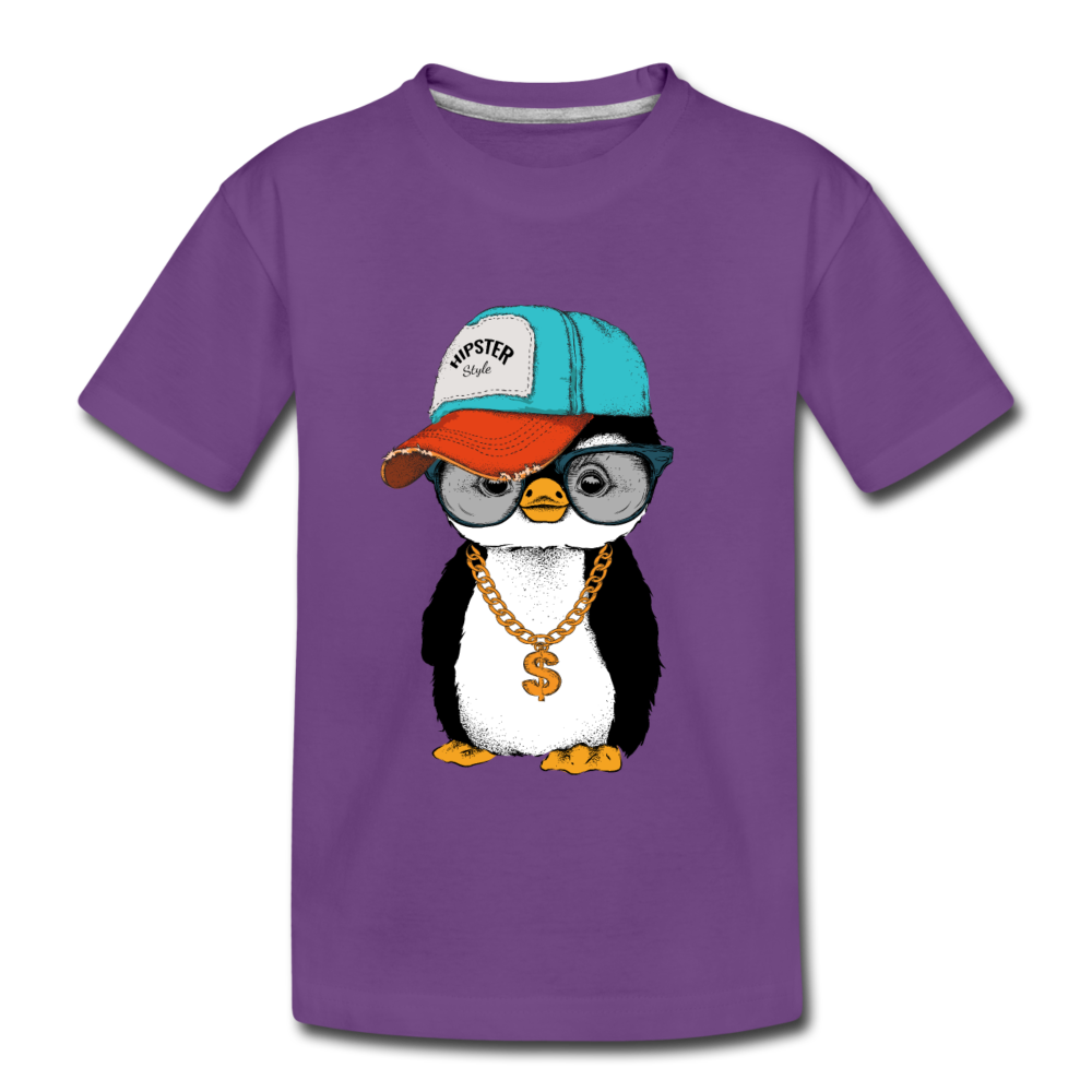 Hipster Penguin Kids T-Shirt - purple