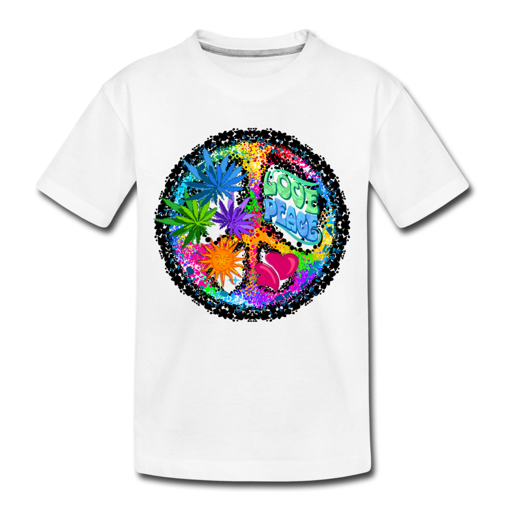 Colorful Floral Love Peace Sign Kids T-Shirt - white