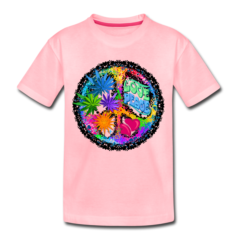 Colorful Floral Love Peace Sign Kids T-Shirt - pink