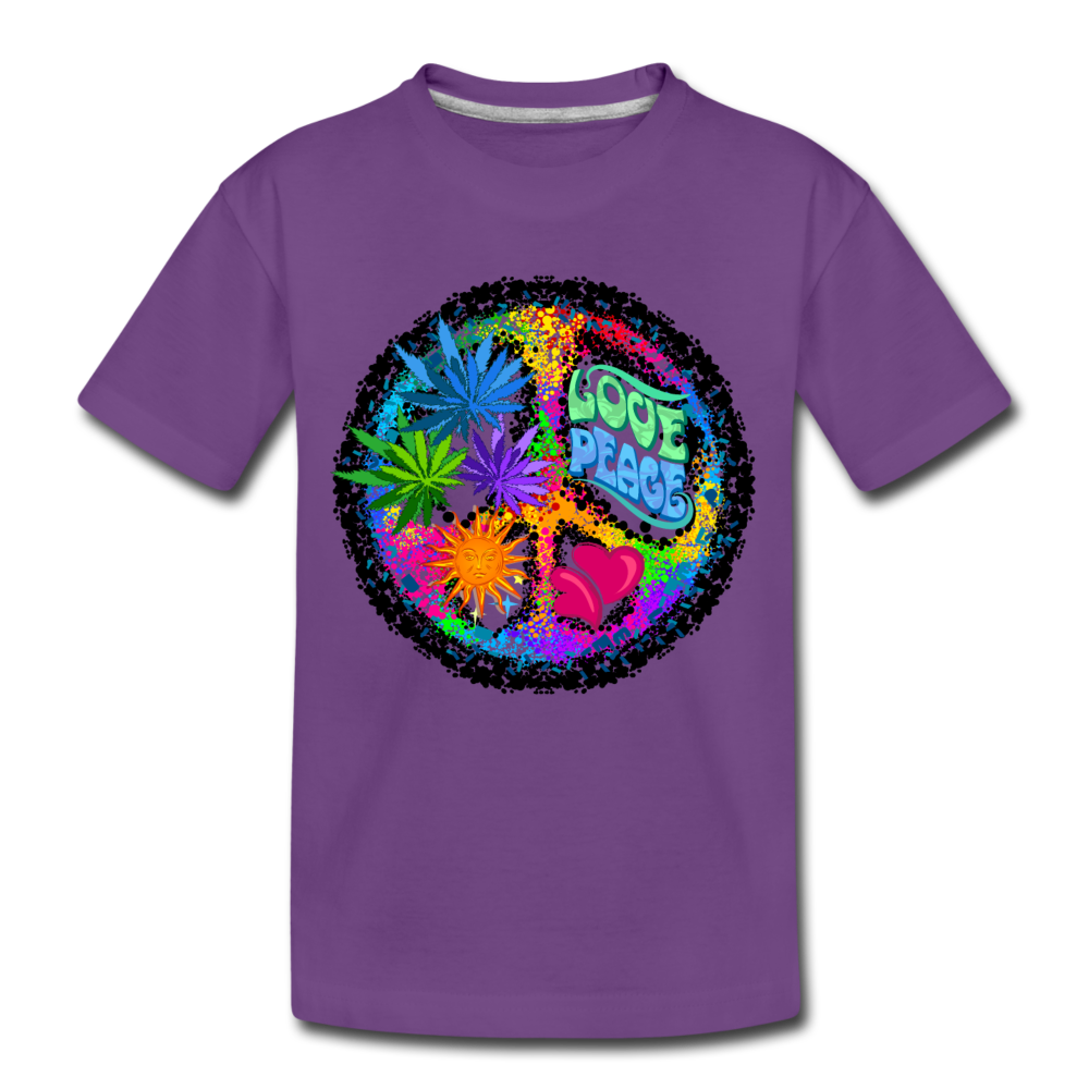 Colorful Floral Love Peace Sign Kids T-Shirt - purple