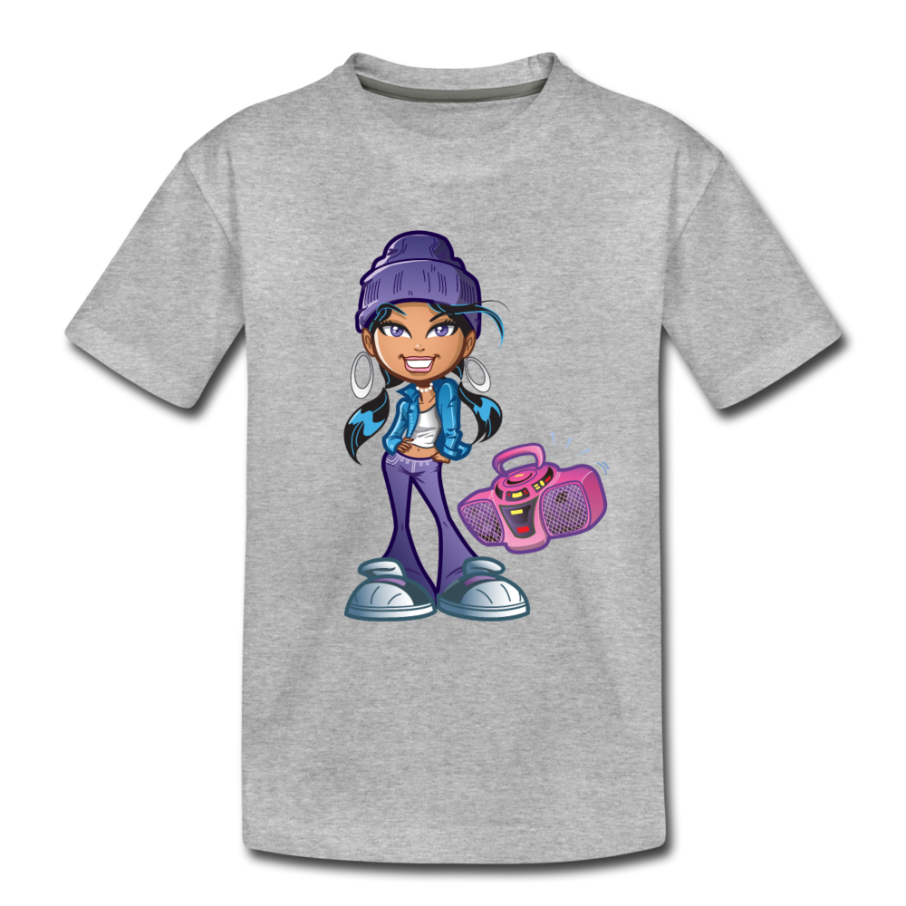Boombox Girl Cartoon Kids T-Shirt - heather gray