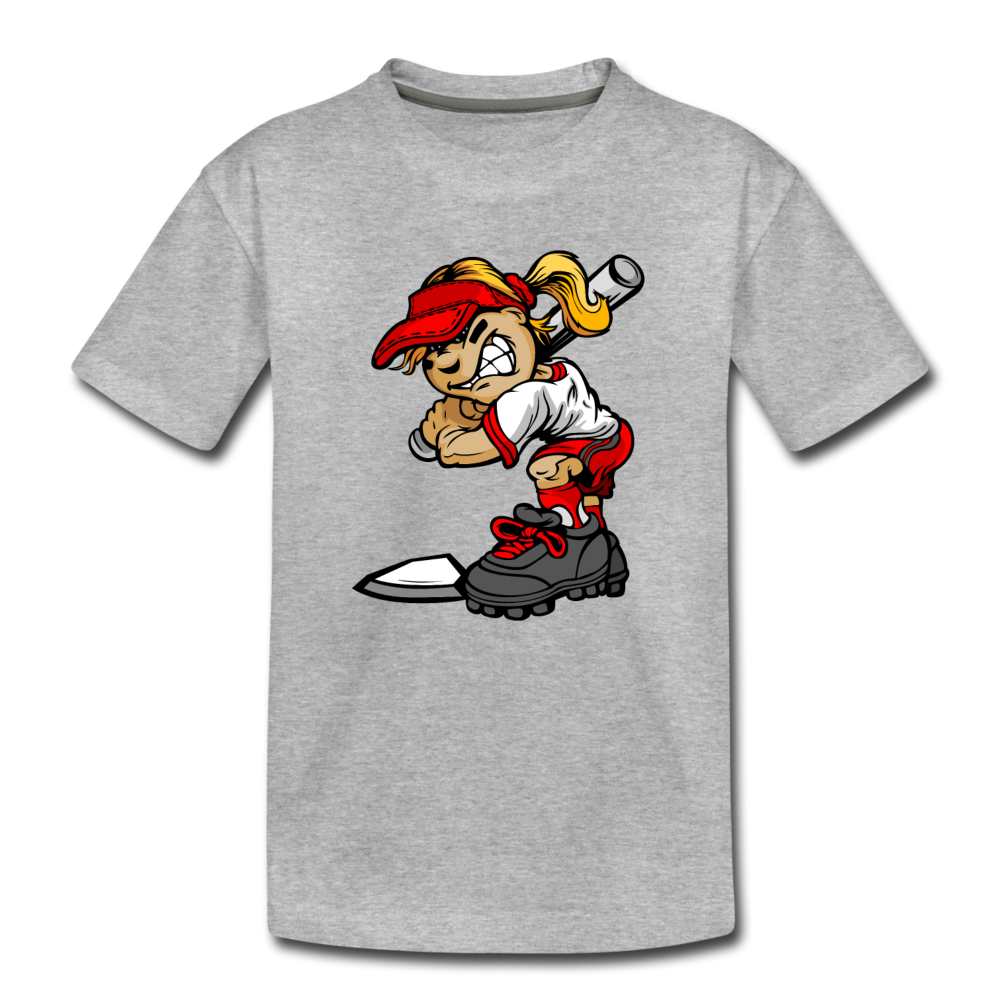 Baseball Girl Cartoon Kids T-Shirt - heather gray