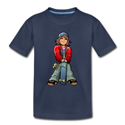 Skater Boy Cartoon Kids T-Shirt - navy