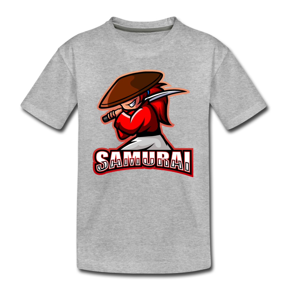 Samurai Cartoon Kids T-Shirt - heather gray