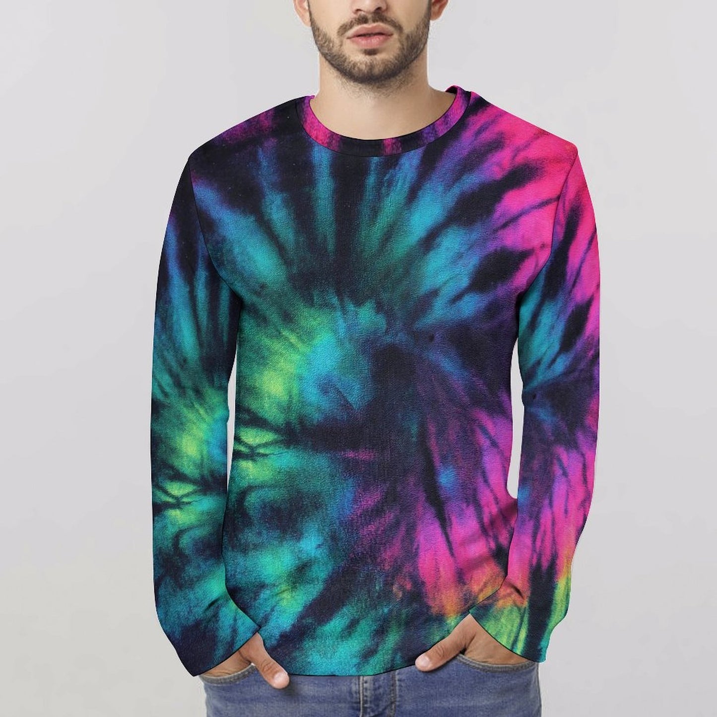 Dark Fluorecent Colorful Abstract Tie Dye Print Long Sleeve T-shirt