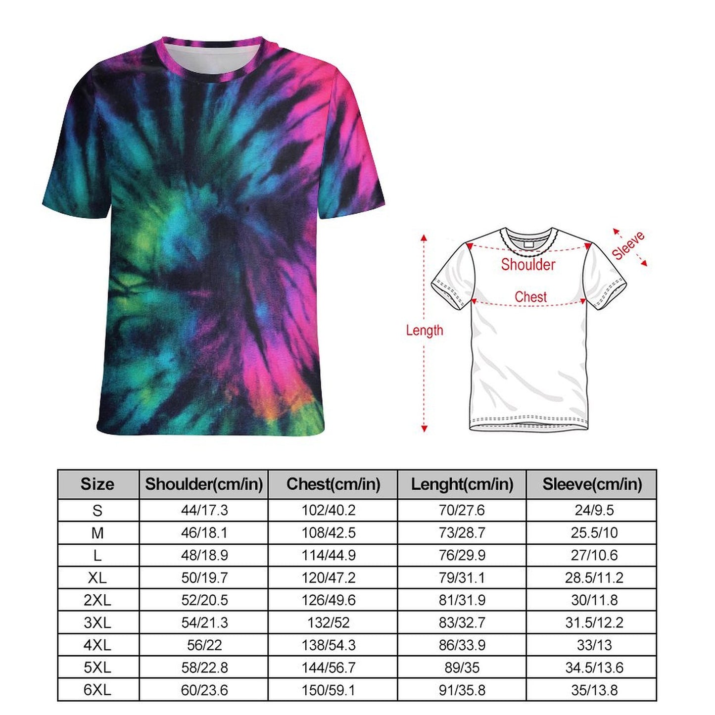 Dark Fluorescent Tie Dye Print T-Shirt