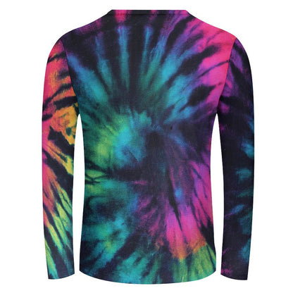 Dark Fluorecent Colorful Abstract Tie Dye Print Long Sleeve T-shirt