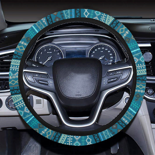Teal Boho Chic Bohemian Stripes Steering Wheel Cover