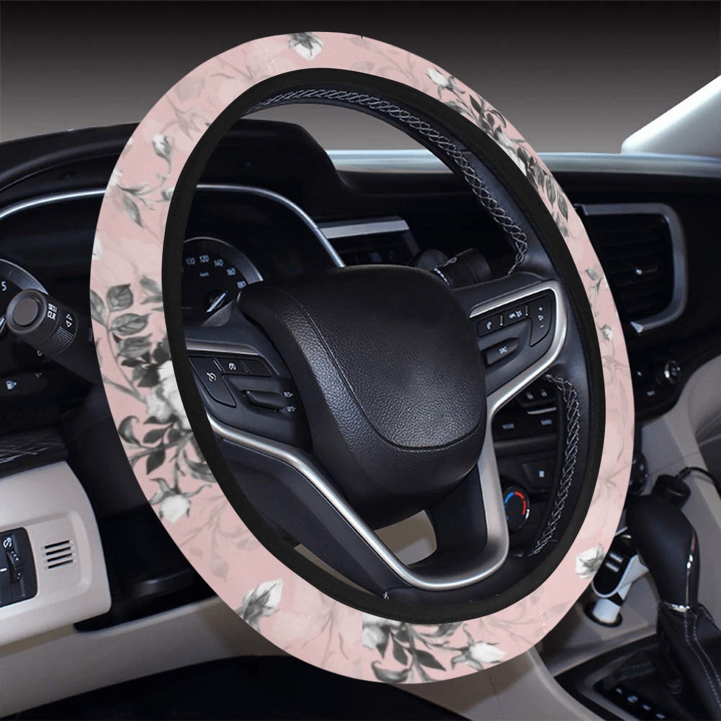 Pink Floral Steering Wheel Cover