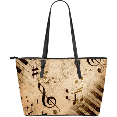 Vintage Piano & Musical Notes Leather Tote Bag