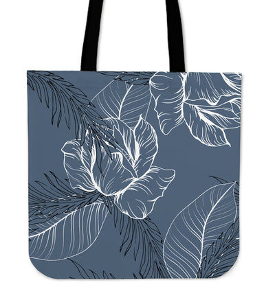 Grey Abstract Floral Outline Canvas Tote Bag