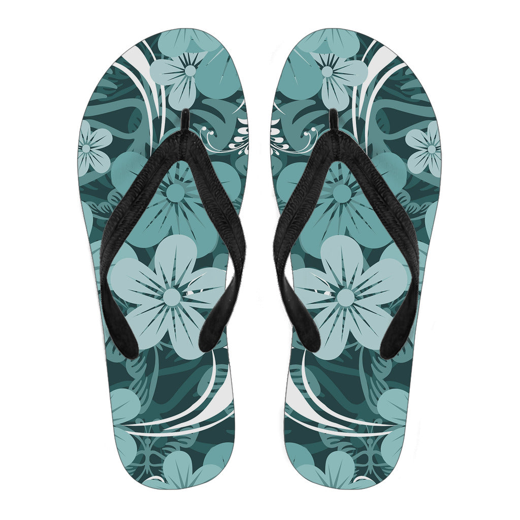 Teal Aloha Flowers Flip Flops