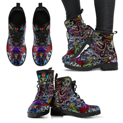 Colorful Skulls & Octopus Womens Boots