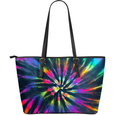Colorful Neon Tie Dye Leather Tote Bag