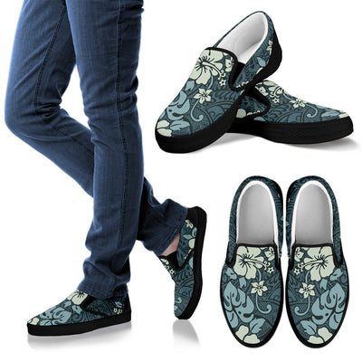Green Floral Tribal Polynesian Slip On Shoes