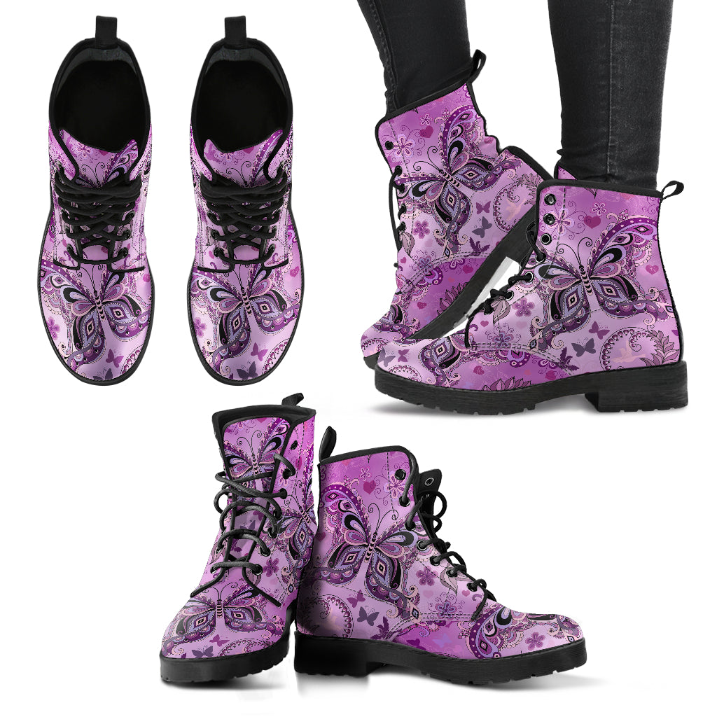 Pink & Purple Butterflies Decor Womens Boots