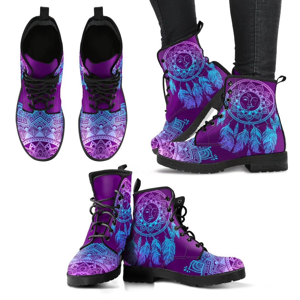 Purple Sun & Moon Dream Catcher Mandala Womens Boots