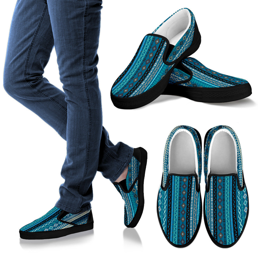 Teal Boho Chic Bohemian Stripes Slip On Shoes