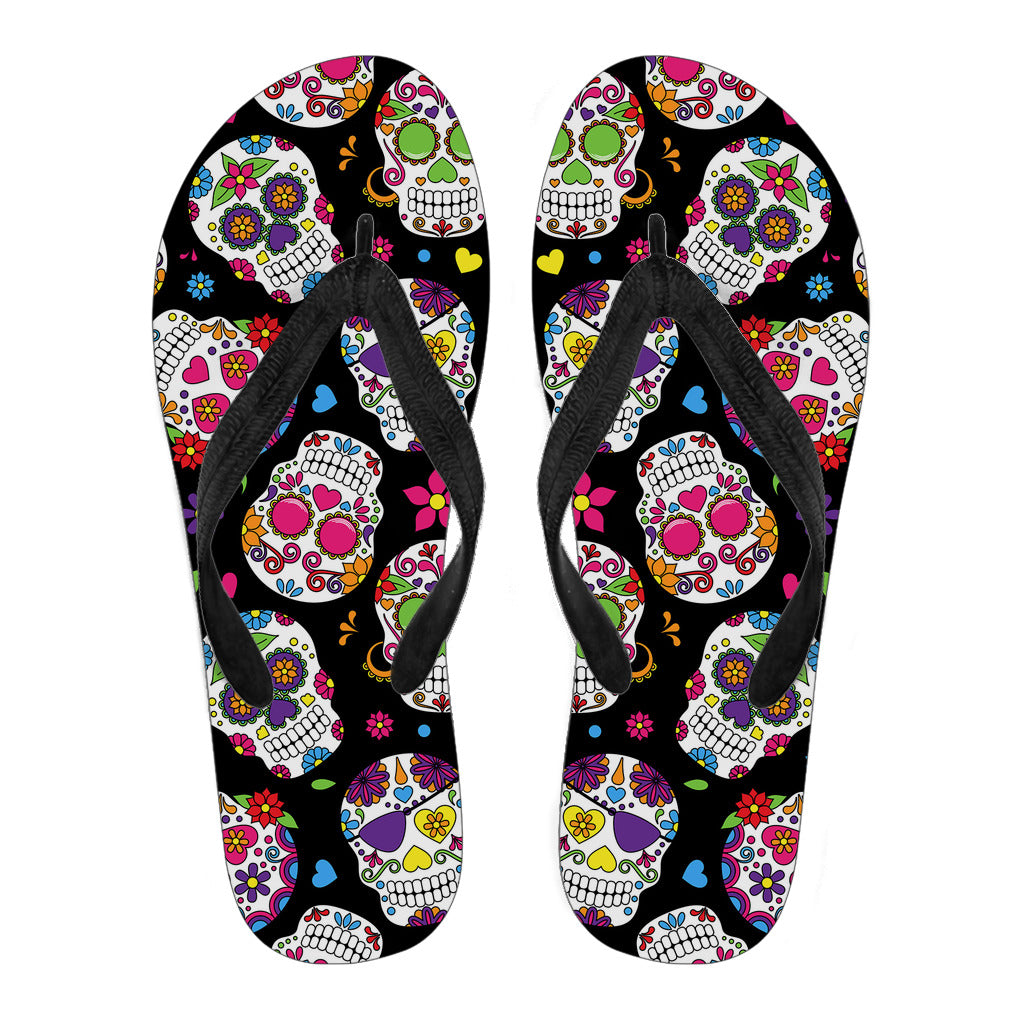 Colorful Sugar Skulls Flip Flops