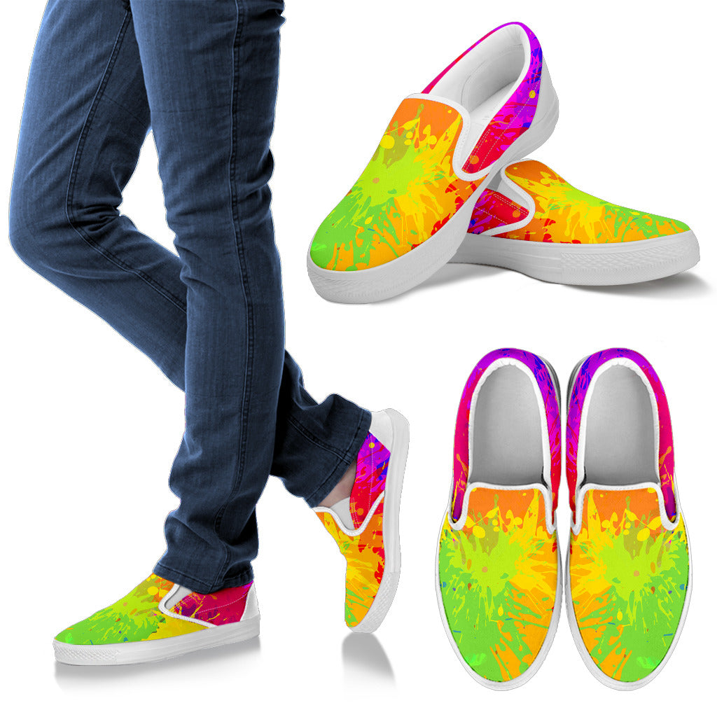 Colorful Paint Splatter Abstract Art Slip On Shoes