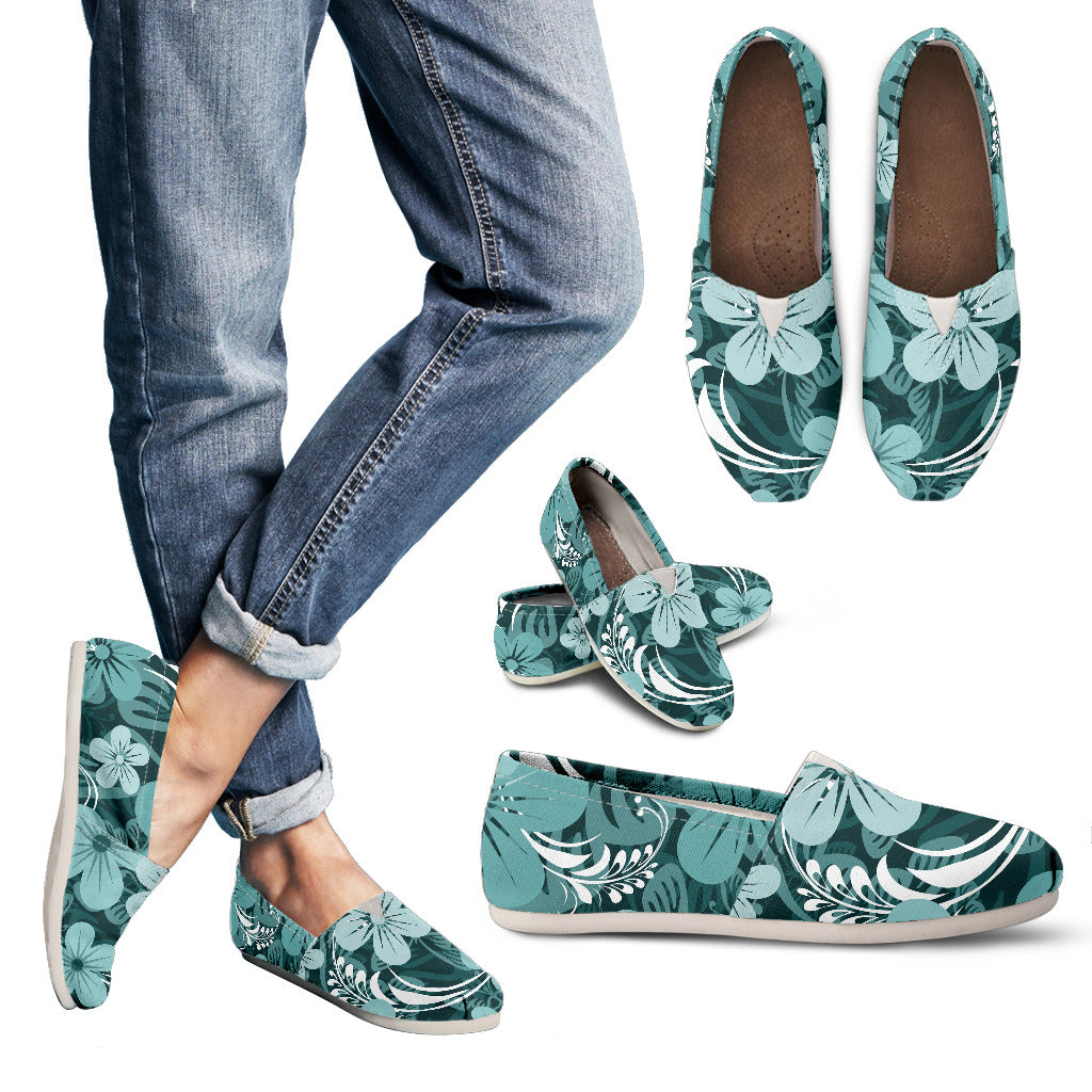 Teal Green Aloha Flowers Casual Shoes