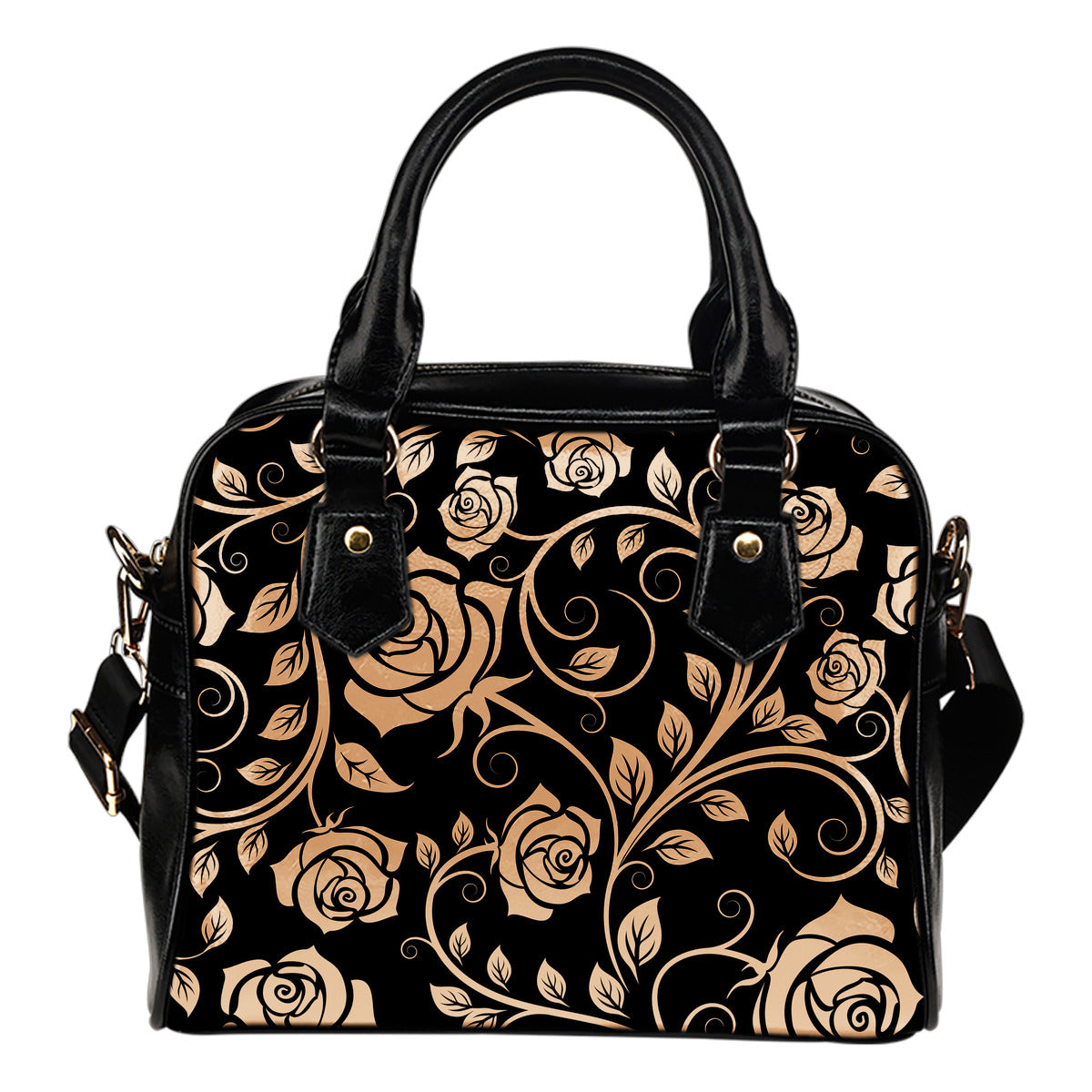 Tan Roses Decor Shoulder Handbag