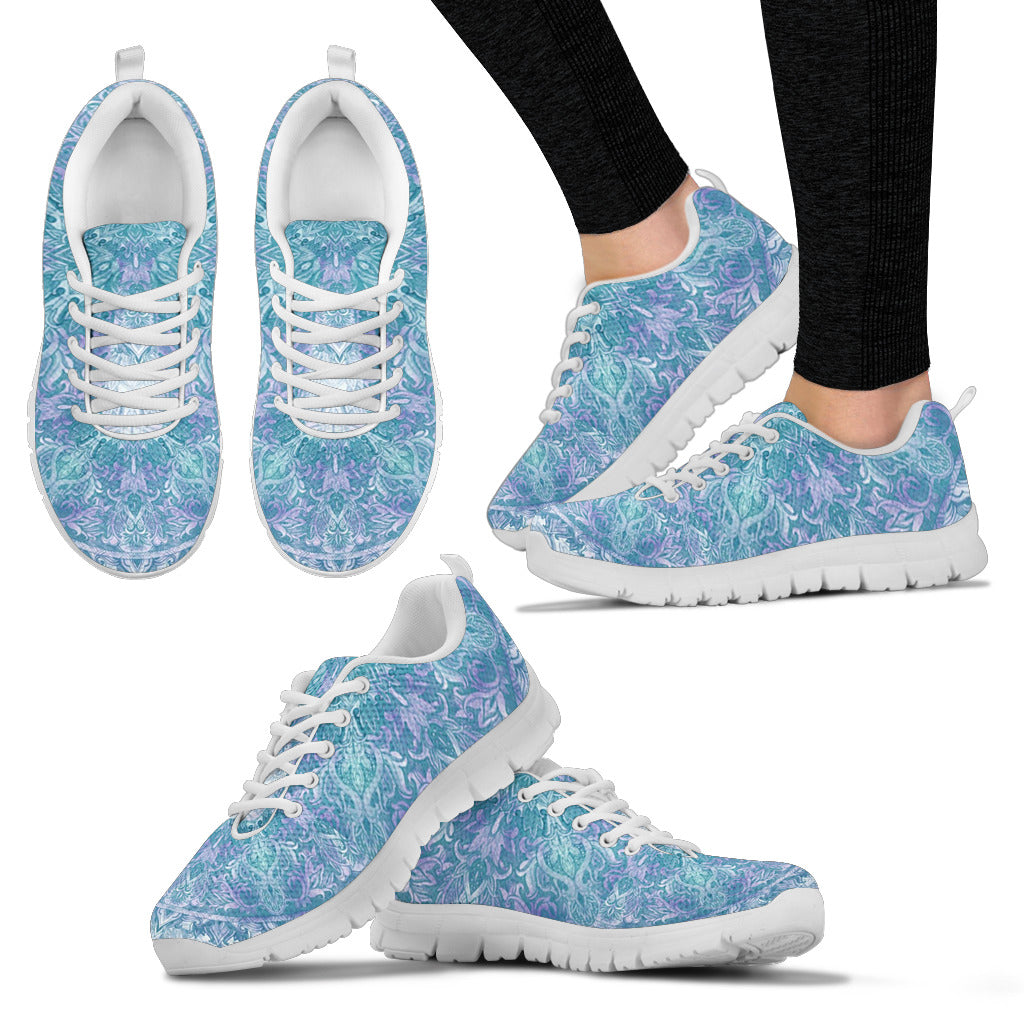 Blue Floral Decor Sneakers (White)