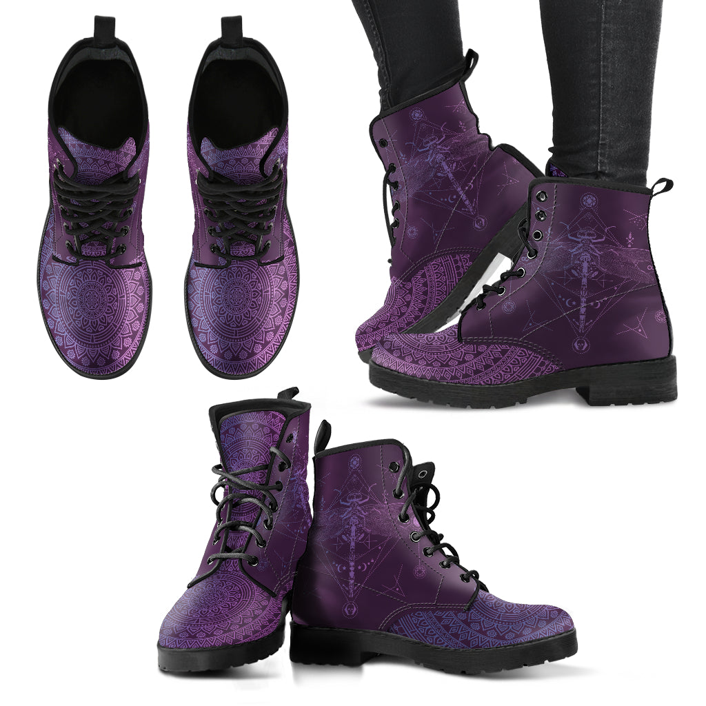 Purple Spiritual Dragonfly Mandala Womens Boots