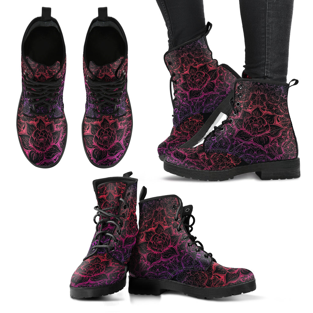 Pink Lotus Floral Decor Womens Boots