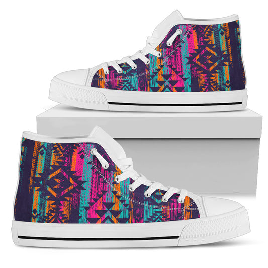 Boho Aztec Colorful Streaks High Top Shoes