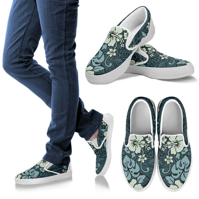 Green Floral Tribal Polynesian Slip On Shoes