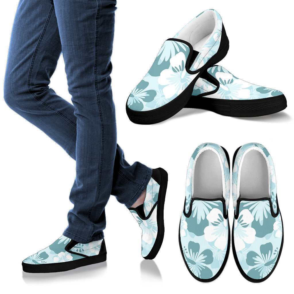Teal Aloha Flowers Slip On Shoes