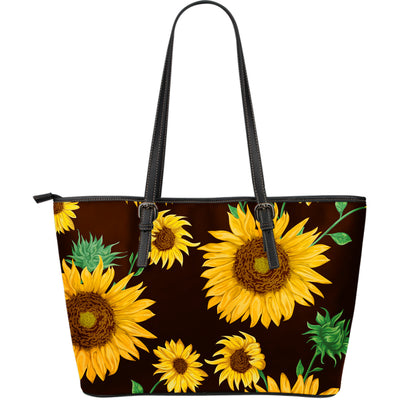 Sunflowers Black Leather Tote Bag
