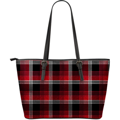 Red Plaid Leather Tote Bag