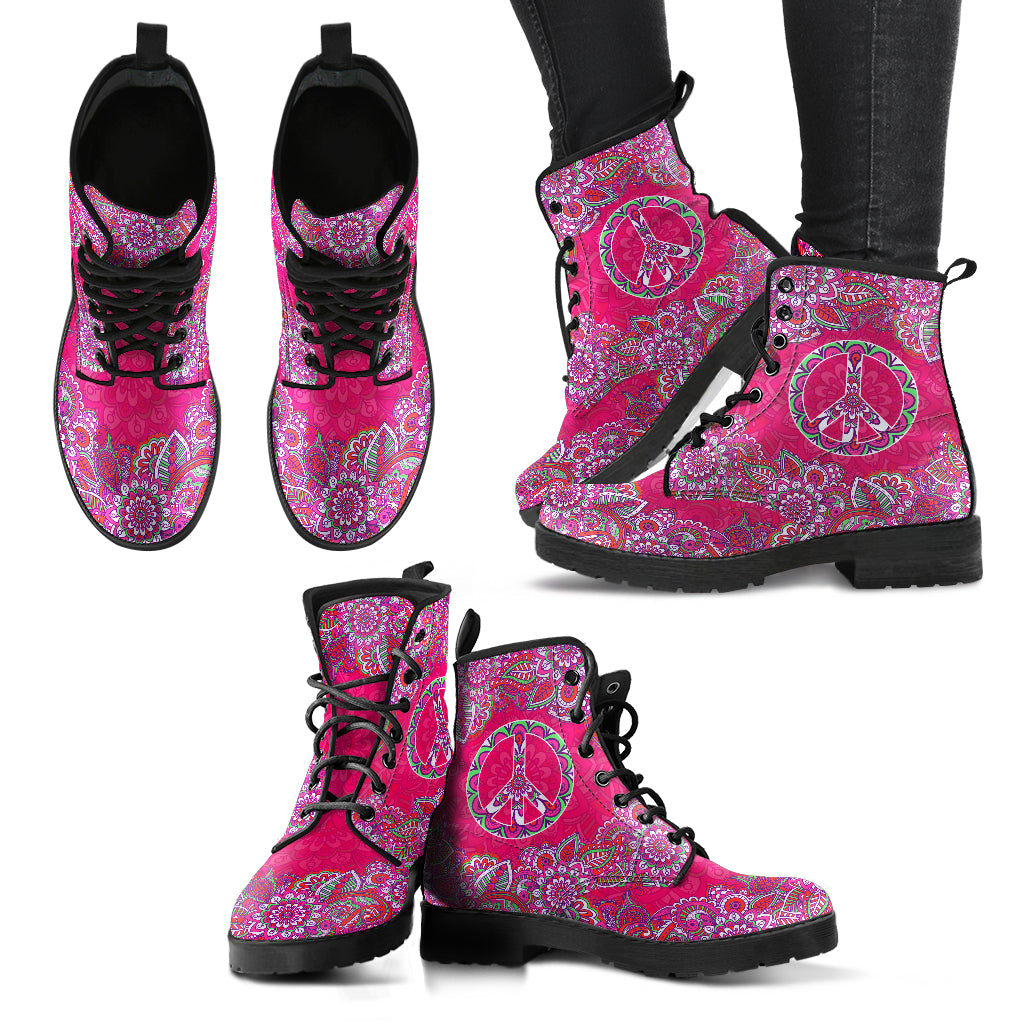 Pink Peace Sign Decor Womens Boots