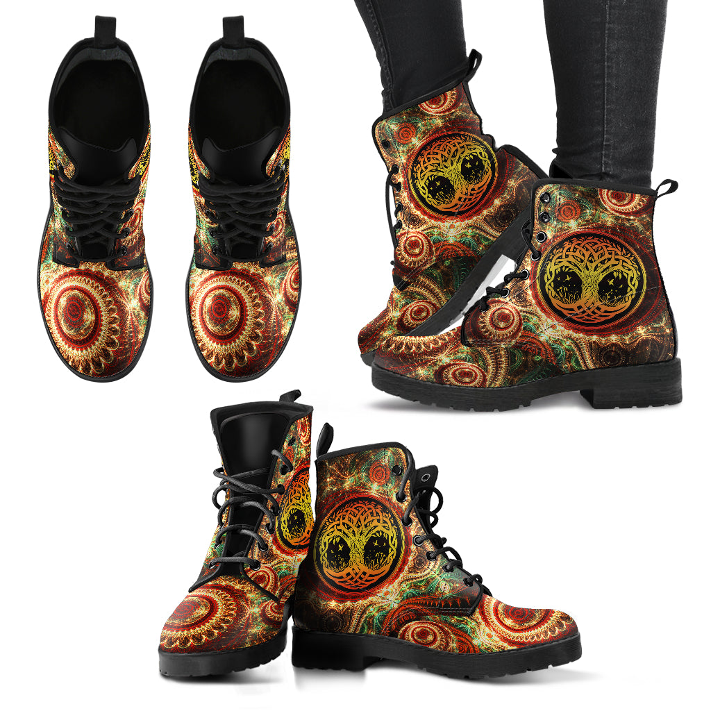 Brown Tree of Life Decor Womens Boots