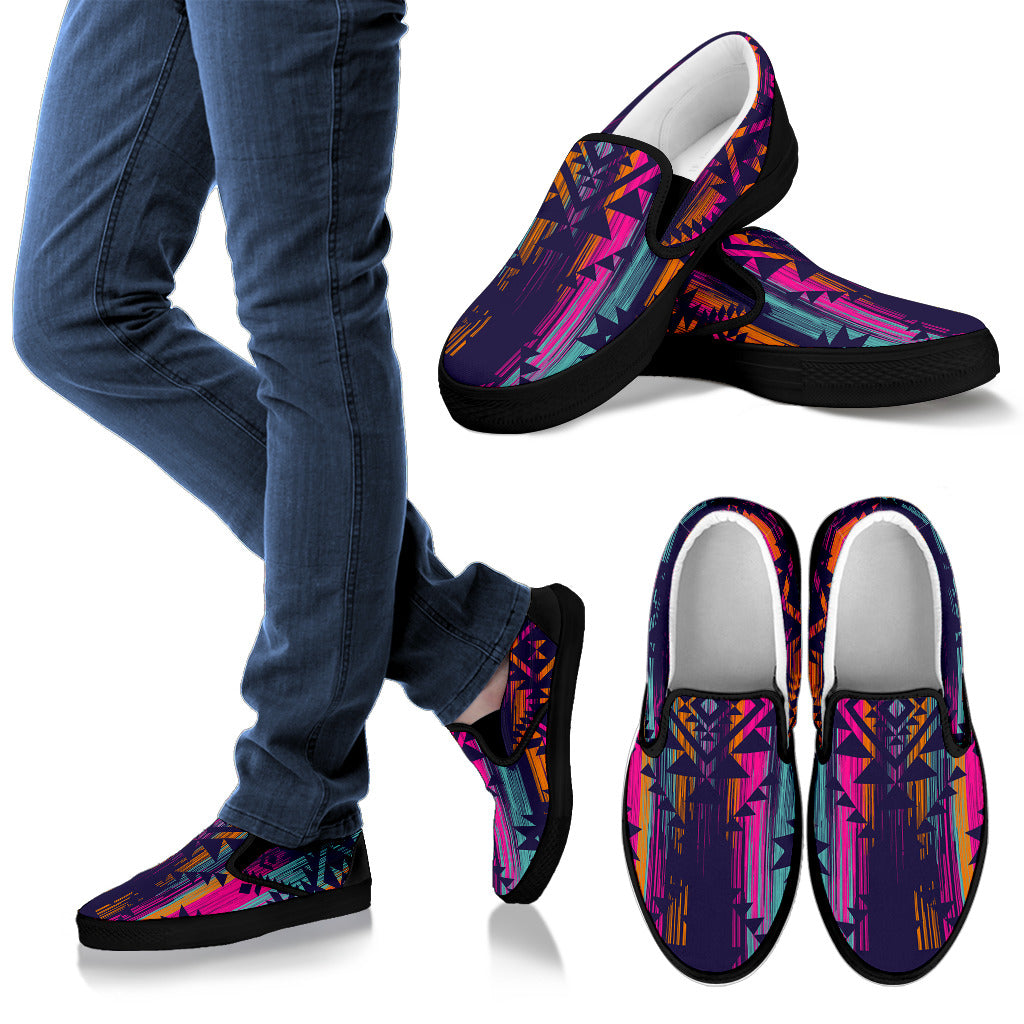 Colorful Boho Chic Bohemian Aztec Streaks Slip On Shoes