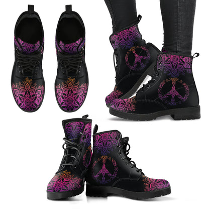 Dark Peace Sign Mandala Womens Boots