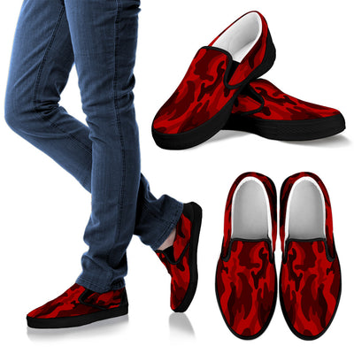 Dark Red Camouflage Slip On Shoes