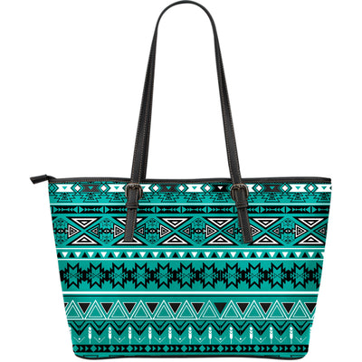 Teal Green Boho Aztec Leather Tote Bag
