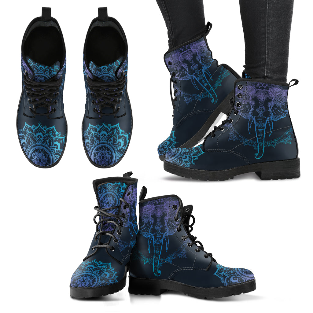 Blue Spiritual Elephant Mandala Womens Boots