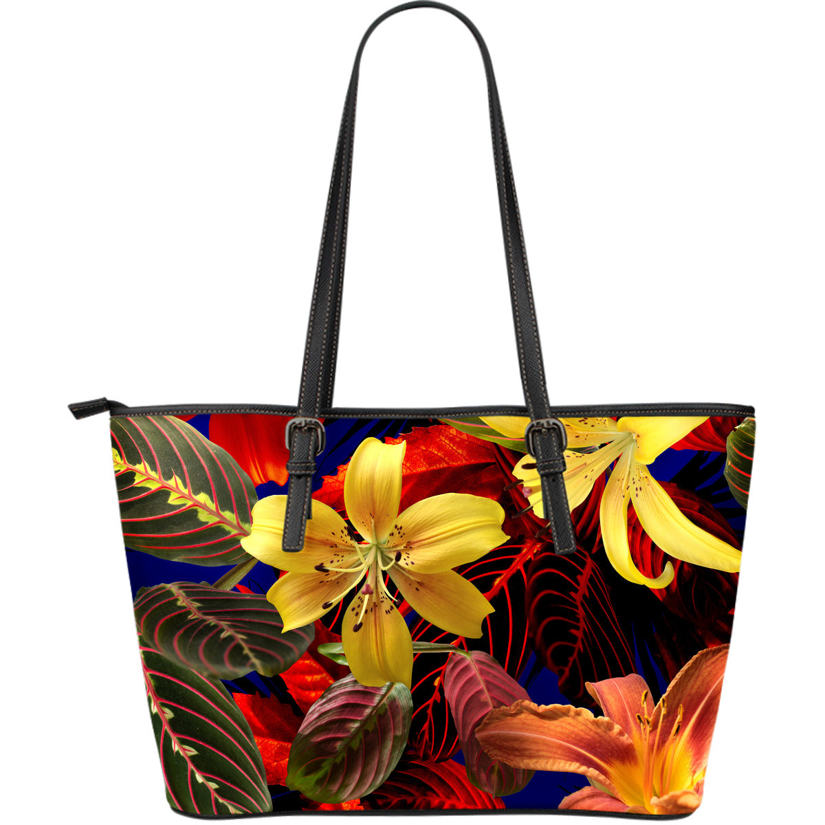 Colorful Flowers Leather Tote Bag