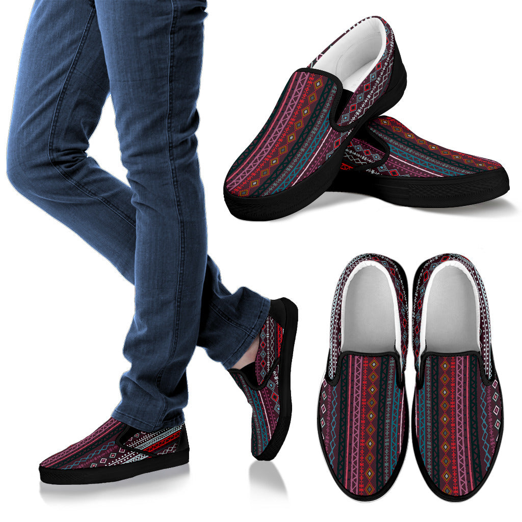 Red Boho Chic Bohemian Stripes Slip On Shoes
